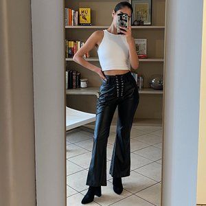 Pretty Little Thing Black Leather Flare Pants (XS)